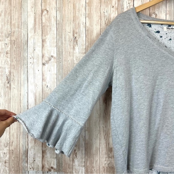 Michael Stars Reversible V-Neck Ruffle Cuff French Terry Floral Top Size M Women - Picture 2 of 11